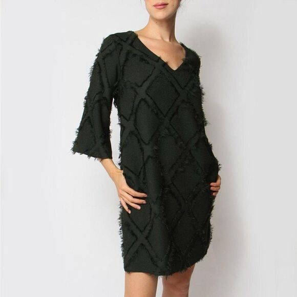 Ottod'ame Edie Sedgwick Green Diamond Fuzzy Frill Dress Made in Italy Size 10 - Picture 2 of 15